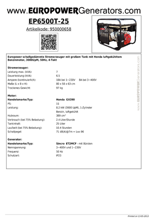 Бензинові електрогенератори Europower EP6500T-25 (S)