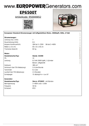 Бензинові електрогенератори Europower EP6500T (S)