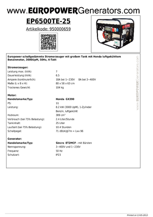 Бензинові електрогенератори Europower EP6500TE-25 (S)