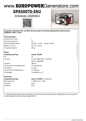 Бензинові електрогенератори Europower EP6500TE-EN2 (S)