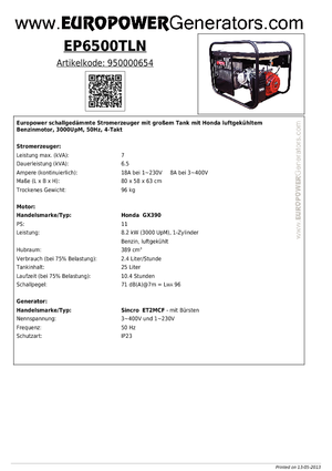 Бензинові електрогенератори Europower EP6500TLN (S)
