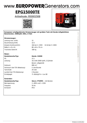 Бензинові електрогенератори Europower EPG15000TE (S)