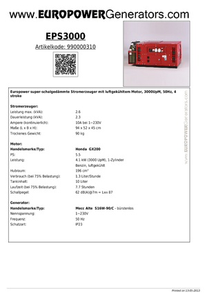 Бензинові електрогенератори Europower EPS 3000 (MA)