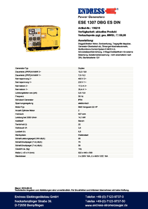 Бензинові електрогенератори Endress ESE 1307 DBG ES DIN