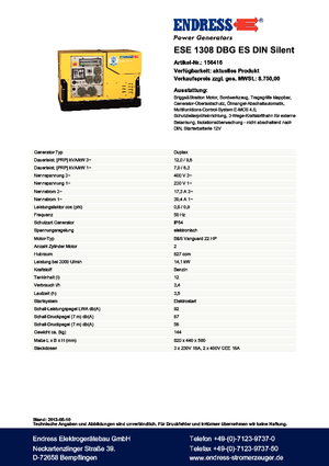 Бензинові електрогенератори Endress ESE 1308 DBG ES DIN Silent