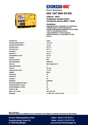 Бензинові електрогенератори Endress ESE 1407 DBG ES DIN