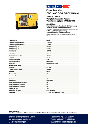 Бензинові електрогенератори Endress ESE 1408 DBG ES DIN Silent