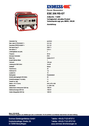 Бензинові електрогенератори Endress ESE 206 RS-GT