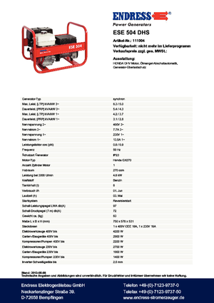 Бензинові електрогенератори Endress ESE 504 DHS