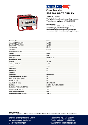 Бензинові електрогенератори Endress ESE 506 SG-GT Duplex