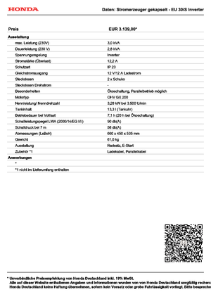 Бензинові електрогенератори Honda EU 30is