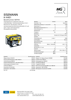 Бензинові електрогенератори Eisemann H 4401