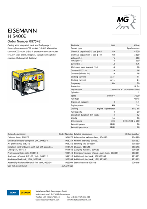 Бензинові електрогенератори Eisemann H 5400  E
