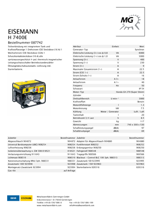 Бензинові електрогенератори Eisemann H 7400 E