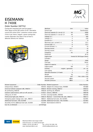 Бензинові електрогенератори Eisemann H 7400 E