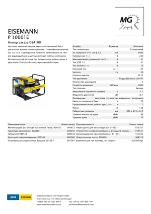 Бензинові електрогенератори Eisemann P 10001 E