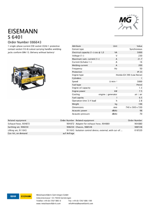 Бензинові електрогенератори Eisemann S 6401