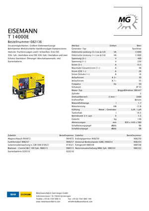 Бензинові електрогенератори Eisemann T 14000 E