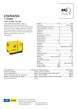 Бензинові електрогенератори Eisemann T 9000 E