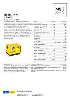 Бензинові електрогенератори Eisemann T 9000 E