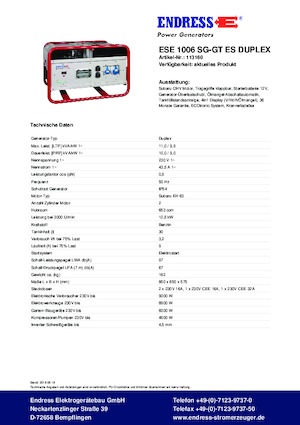 Бензинові електрогенератори Endress ESE 1006 SG-GT ES Duplex