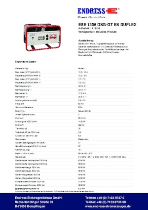 Бензинові електрогенератори Endress ESE 1306 DSG-GT ES Duplex