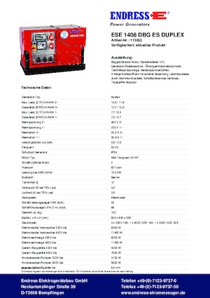 Бензинові електрогенератори Endress ESE 1408 DBG ES Duplex Silent