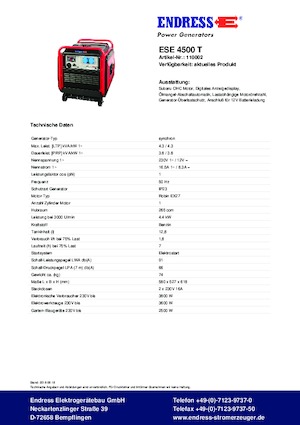 Бензинові електрогенератори Endress ESE 4500 T