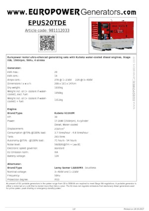 Дизельні генератори Europower EPUS20TDE (LS)