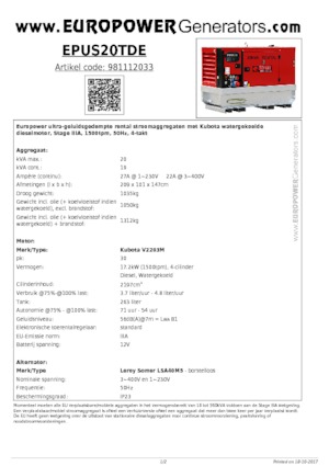 Дизельні генератори Europower EPUS20TDE (LS)
