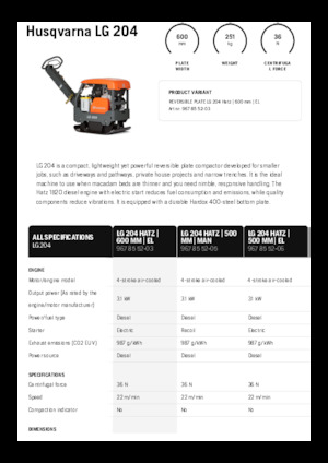 Реверсивні віброплити Husqvarna LG 204