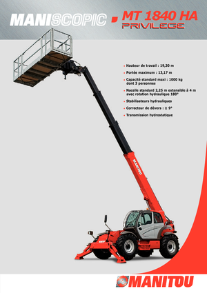 Телескопічні навантажувачі Manitou MT 1840 HA