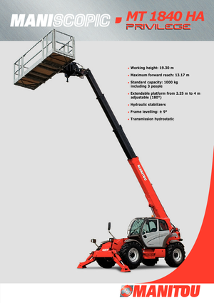 Телескопічні навантажувачі Manitou MT 1840 HA
