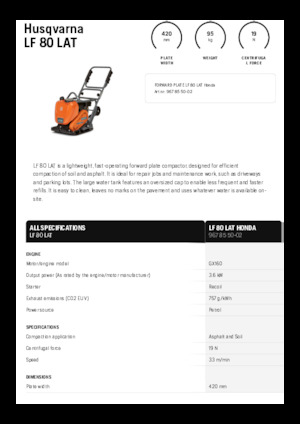 Односпрямовані віброплити Husqvarna LF 80 LAT