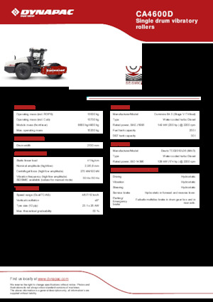 одновальцові дорожні катки Dynapac CA4600D