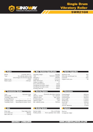 одновальцові дорожні катки Sinoway SWR216H