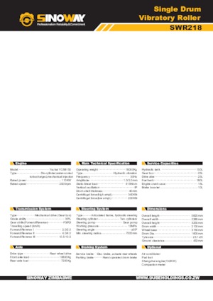 одновальцові дорожні катки Sinoway SWR218