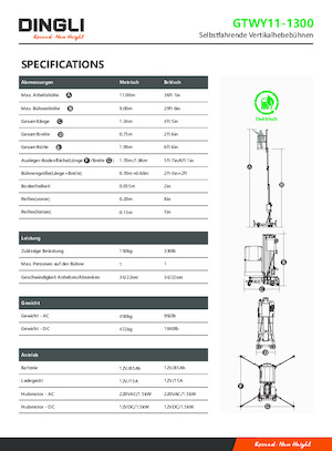 Підйомники з однією вертикальною щоглою Dingli GTWY11-1300