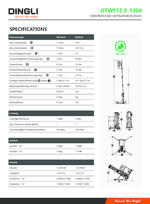 Підйомники з однією вертикальною щоглою Dingli GTWY12.5-1300