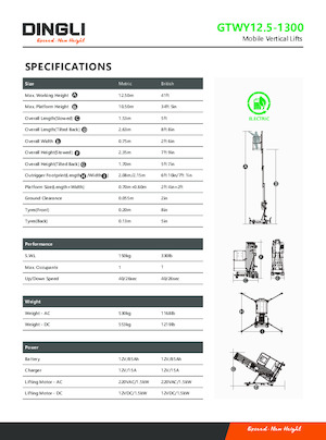 Підйомники з однією вертикальною щоглою Dingli GTWY12.5-1300