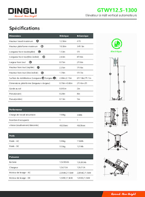 Підйомники з однією вертикальною щоглою Dingli GTWY12.5-1300