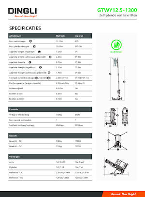 Підйомники з однією вертикальною щоглою Dingli GTWY12.5-1300