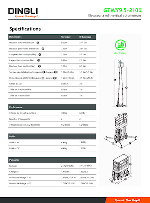 Підйомники з однією вертикальною щоглою Dingli GTWY9.5-2100