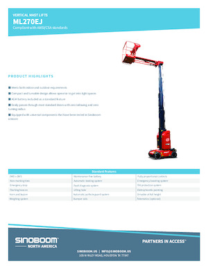 Підйомники з однією вертикальною щоглою Sinoboom ML270EJ