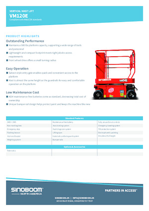 Підйомники з однією вертикальною щоглою Sinoboom VM120E