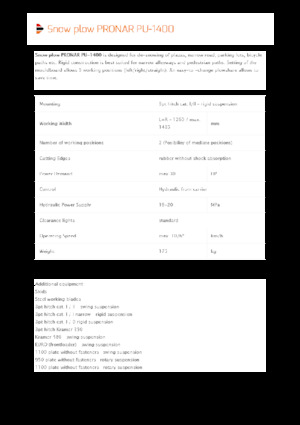 Снігоочисники з поворотними кришками Pronar PU 1400