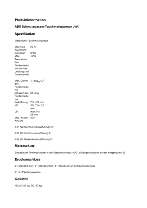 Каналізаційні насоси ABS-Pumpen J 84 LD direkt