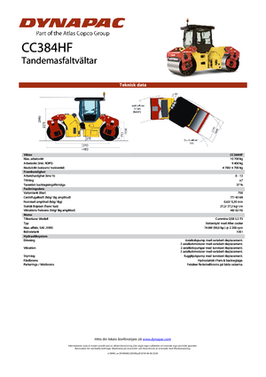 Тандемні вібраційні дорожні катки Dynapac CC 384 HF