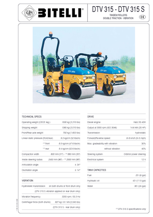 Тандемні вібраційні дорожні катки Bitelli DTV 315