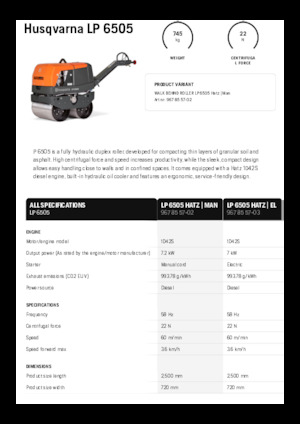 Тандемні вібраційні дорожні катки Husqvarna LP 6505